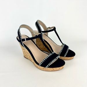 Charles David Womens Black Suede Platform Wedge Sandals Cork Heel size 8.5